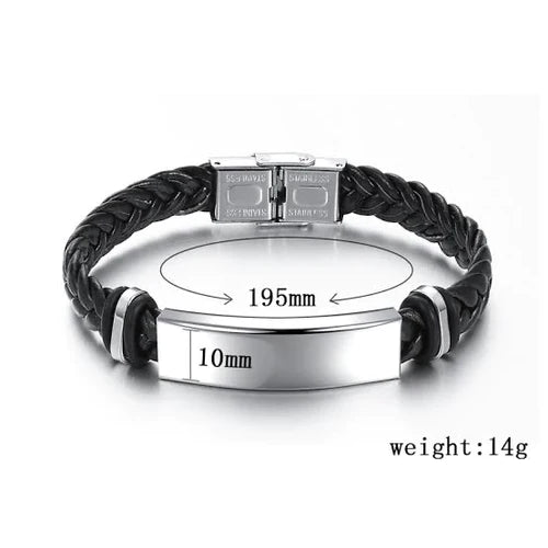 Men's Leather Bracelets Stainless Steel ID Bar Custom Name Date Logo Customised Bangle & Bracelet Male Jewelry